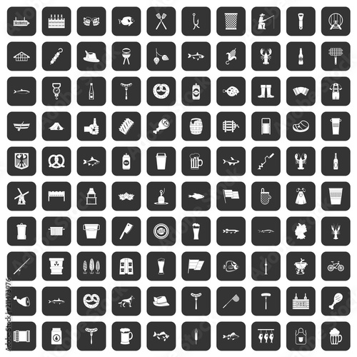 100 beer icons set in black color isolated vector illustration