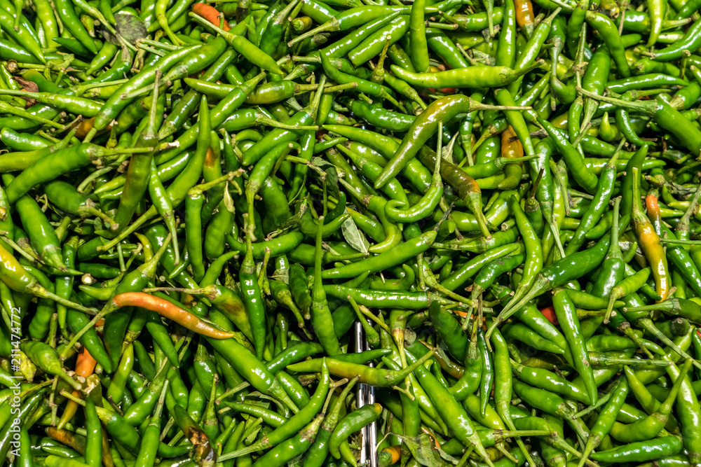Fresh green chillies in super market