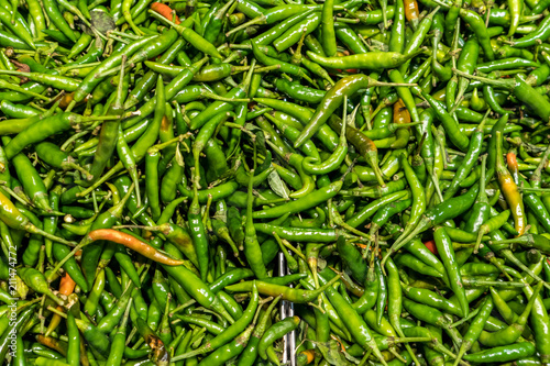 Fresh green chillies in super market
