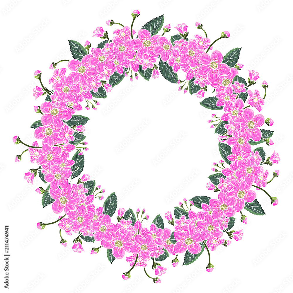 Cover template with a wreath of flowers for brochures, posters, banners, postcard.