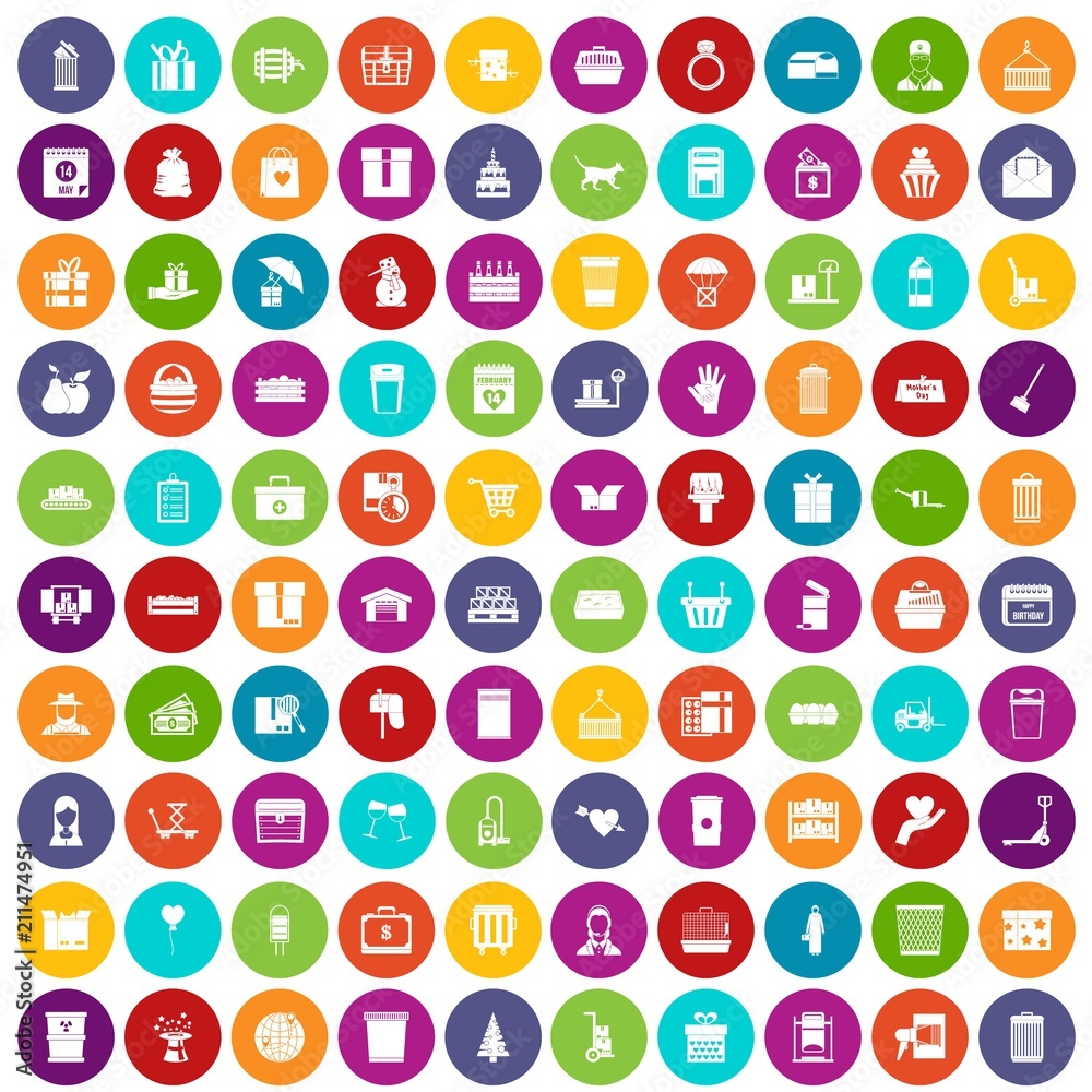 100 box icons set in different colors circle isolated vector illustration 100 box icons set in different colors circle isolated vector illustration