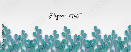 Paper vector art. Grass origami isolated background. Floral abstract banner design. Craft 3d plant eco card. Illustration leaf lush template.