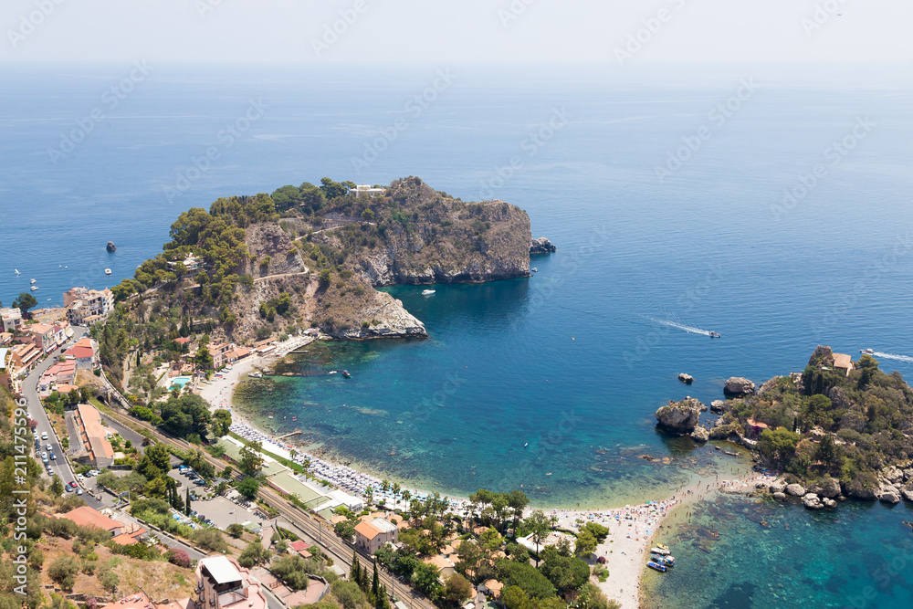 View of Isola Bella in Taormina, Sicily, Italy