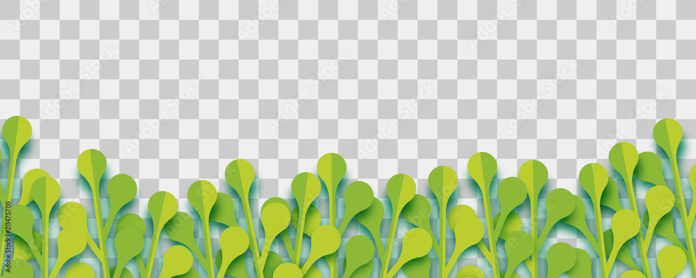 Paper cut vector art. Grass origami transparent background. Floral abstract  banner design. Craft 3d plant eco card. Illustration leaf lush template.  Stock Vector | Adobe Stock