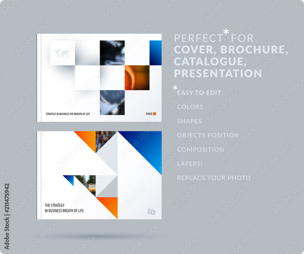Square design presentation template with colourful rectangles shadows. Abstract vector set of modern horizontal banners - obrazy, fototapety, plakaty 
