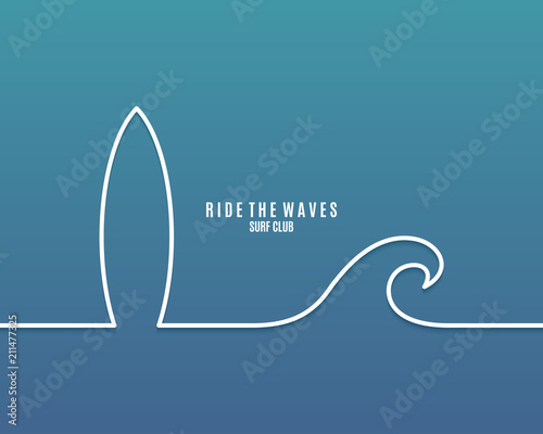 Surf board with wave line concept background