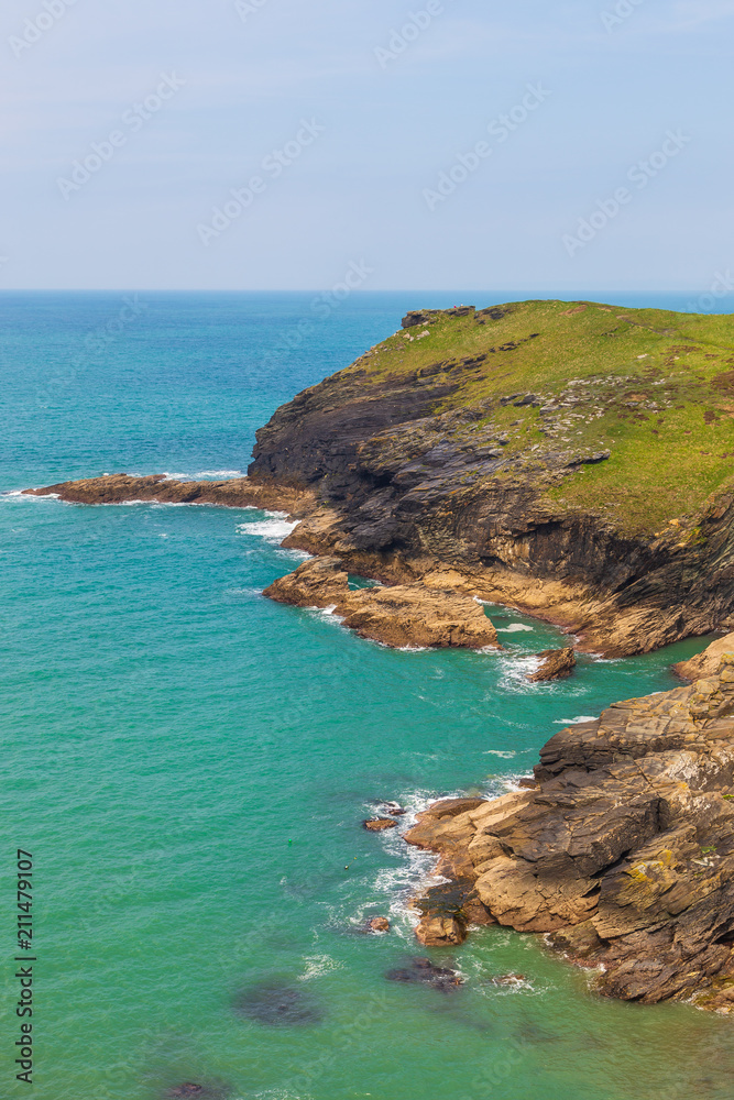 A view of rocks at Tintagel in Cornwall, UK