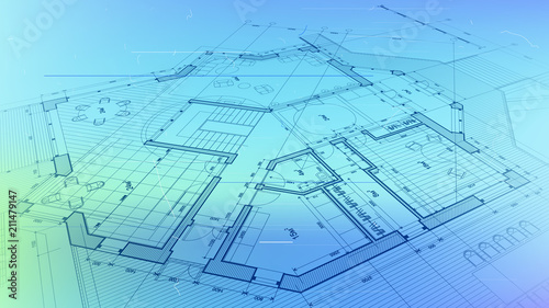 vector architectural plan - abstract architectural blueprint of a modern residential building / technology, industry, business concept illustration: real estate, building, construction & architecture