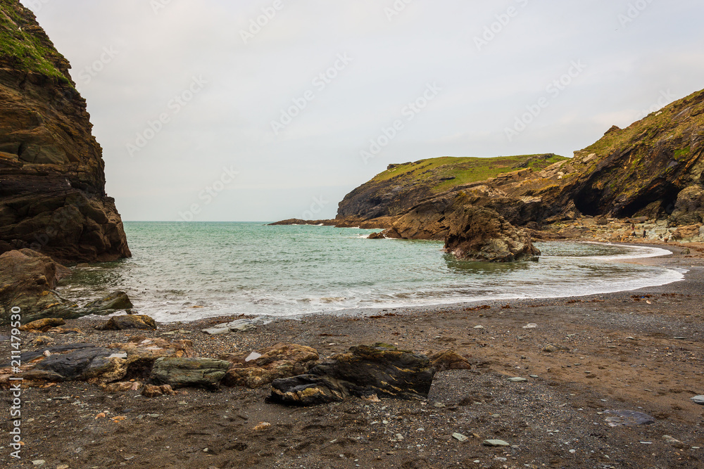 A view of rocks at Tintagel in Cornwall, UK