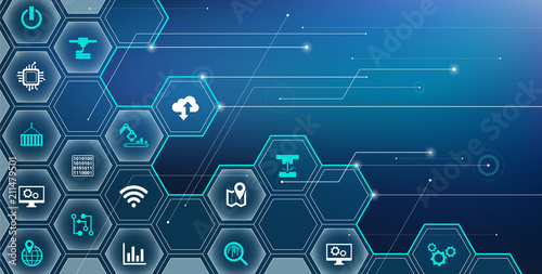 Smart factory concept: digitalization, industry 4.0, enterprise IoT - vector illustration