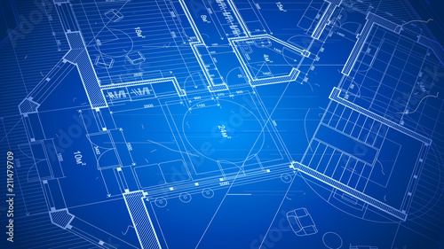 vector architectural plan - abstract architectural blueprint of a modern residential building / technology, industry, business concept illustration: real estate, building, construction & architecture