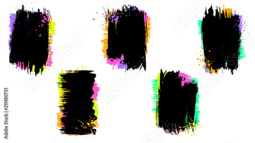 Grunge splatter. Ink stains design element. Spray splashes collection. Liquid stains isolated. Abstract vector illustration. Business frames.