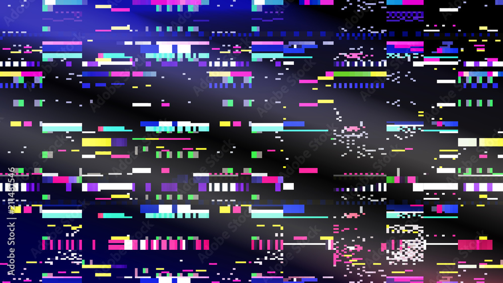 Glitch. Computer screen error. Digital pixel noise abstract design. Television signal fail. Data decay. Glitch background. Monitor technical problem.