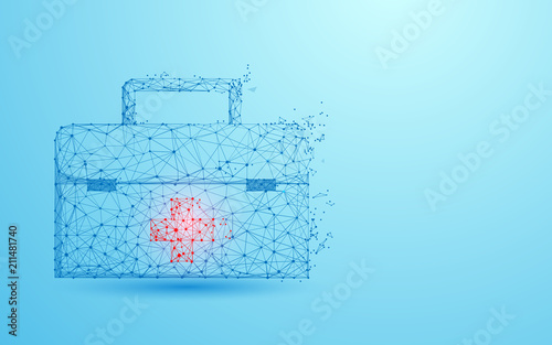 First aid kit form lines, triangles and particle style design. Illustration vector