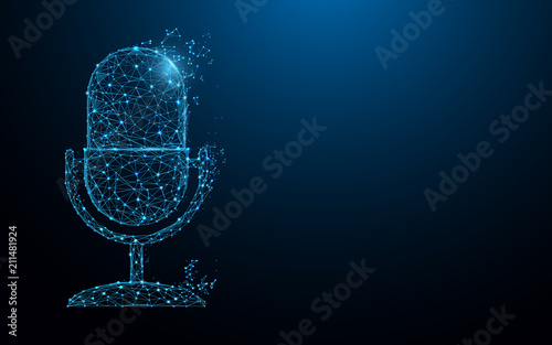 Microphone form lines, triangles and particle style design. Illustration vector