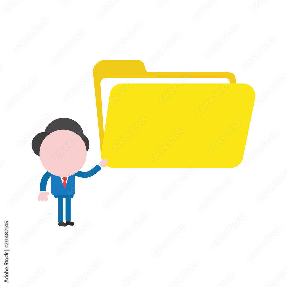 Vector businessman character holding open file folder Vector businessman character holding open file folder