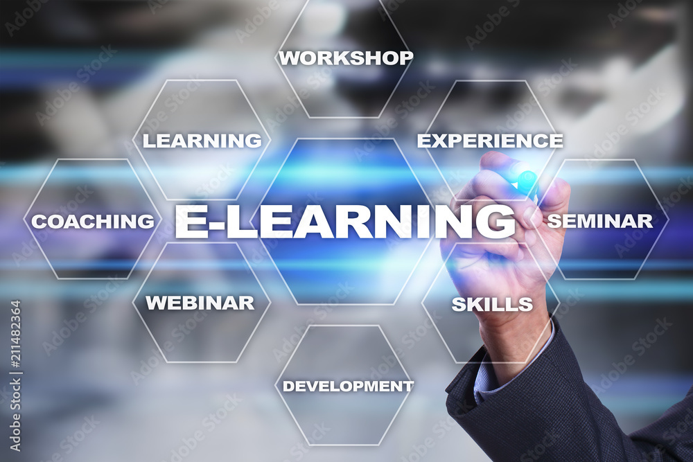E-Learning on the virtual screen. Internet education concept. E-Learning on the virtual screen. Internet education concept.