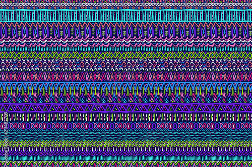 Tribal pattern. Embroidery ornament. Ethnic style. Fabric design effect texture. Boho fashion. Traditional textile. Vector seamless pattern for fashion design, interior or printed products.