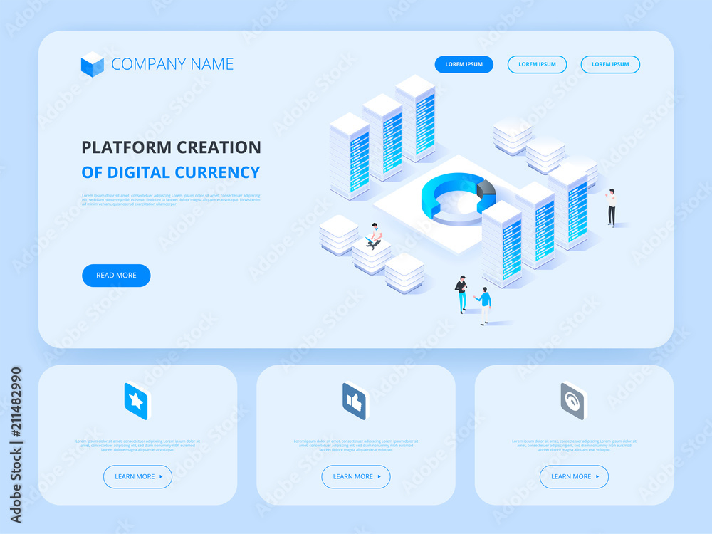 Cryptocurrency and blockchain. Platform creation of digital currency. Header for Website. Business, analytics and management.