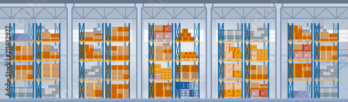Warehouse Interior Box On Rack. Logistic Delivery Service Concep