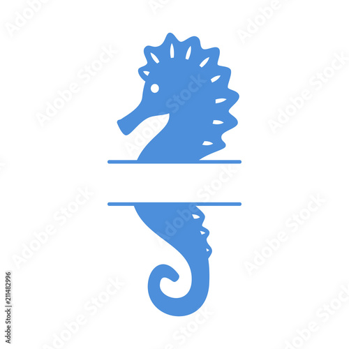 Sea horse - split monogram. Seahorse silhouette. Vector icon isolated on white background.