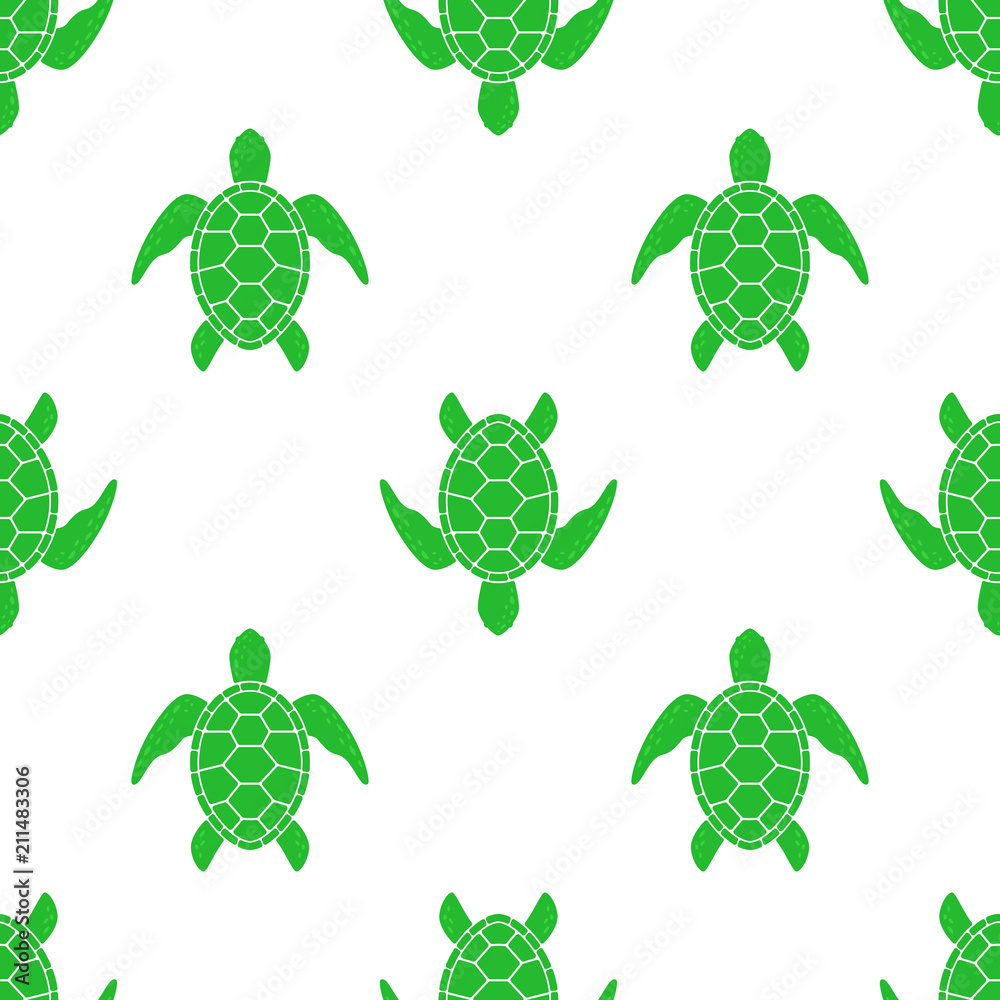 Fototapeta premium Vector pattern with sea turtle. Texture with turtle silhouette on white background.