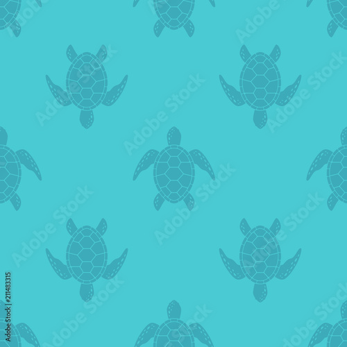 Vector pattern with sea turtle. Blue texture with turtle silhouette.