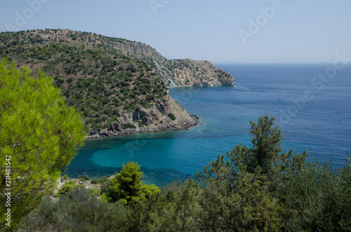 Landscape with sea bay on island of Aegina in Saronic Gulf  Greece
