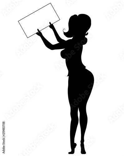 Silhouette of beautiful pinup girl standing and holding a board.