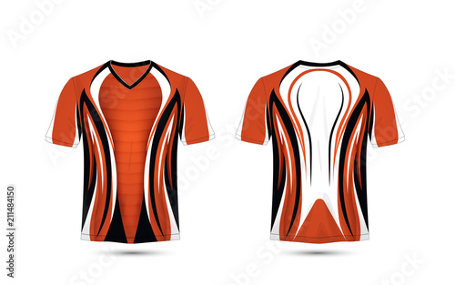 Orange, white and black layout e-sport t-shirt design template
