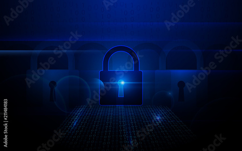 Padlock with Cyber data security Concept on dark blue background
