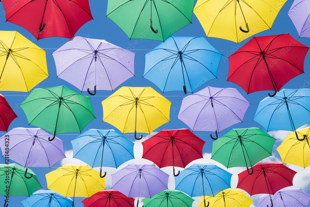 Colorful umbrellas in the sky Colorful umbrellas in the sky