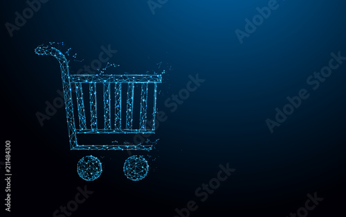 Shopping Cart form lines, triangles and particle style design. Illustration vector