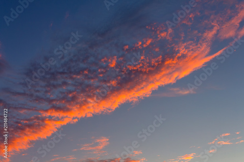 Crimson bright sunset in the evening sky in summer © shintartanya
