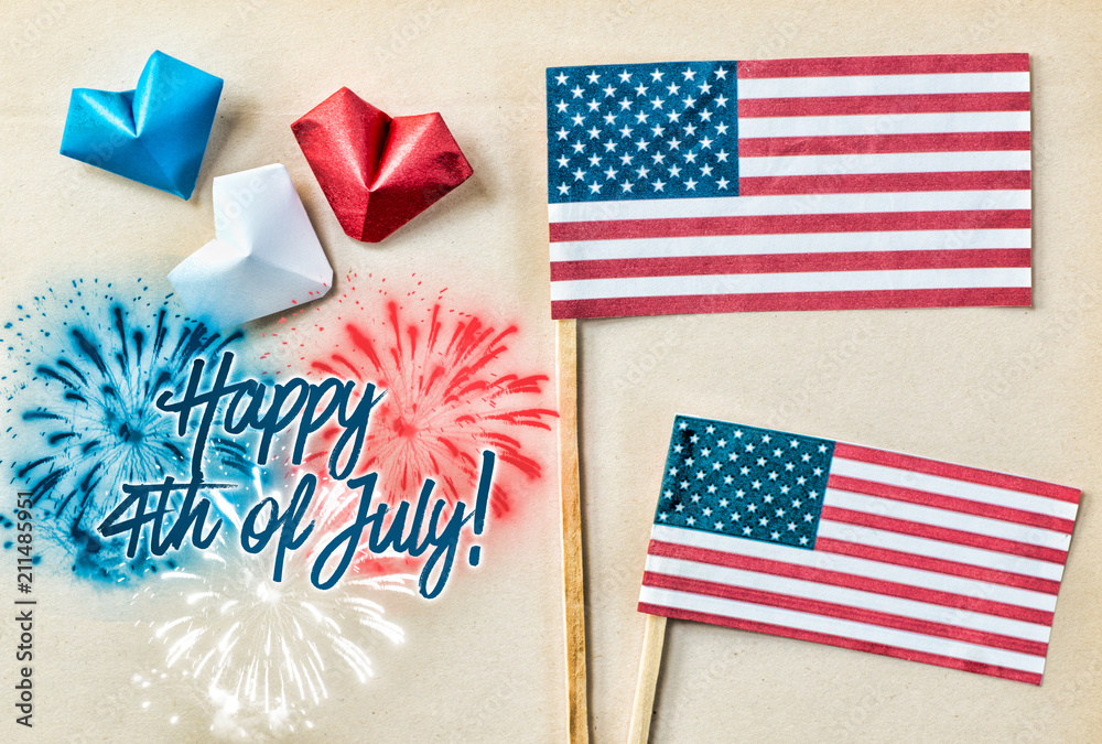 Obraz premium Happy fourth of july against usa flag. Happy independence day card 