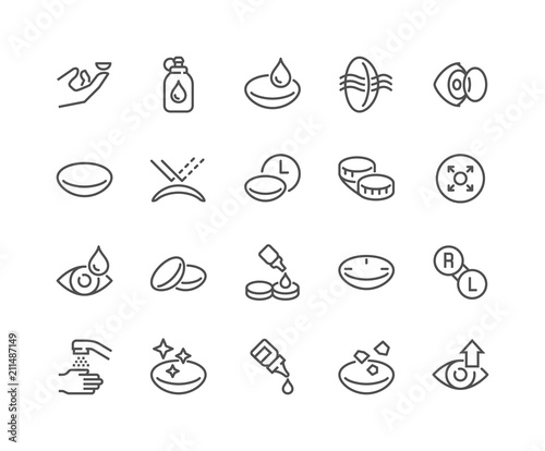Simple Set of Eye Lens Related Vector Line Icons. Contains such Icons as Protection Container, Eyedropper and more. Editable Stroke. 48x48 Pixel Perfect.