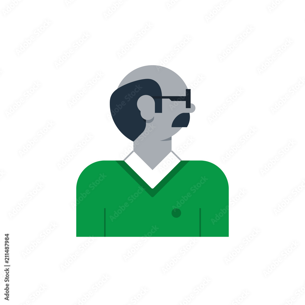 Man side view, turned head, smart person, old bold man, professor Man side view, turned head, smart person, old bold man, professor