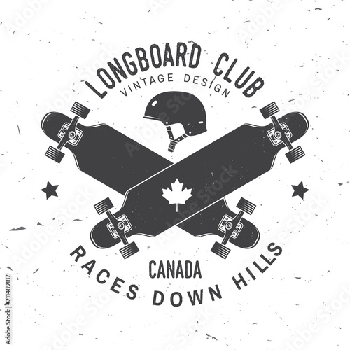 Longboard club badge. Vector illustration. Extreme sport.