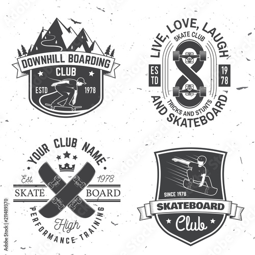 Set of Skateboard and longboard club badges. Vector illustration