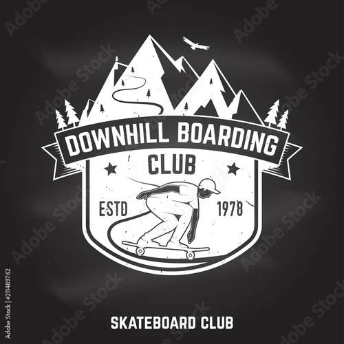 Downhill boarding club sign on the chalkboard. Vector illustration.
