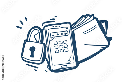 security system data folder padlock protection password concept on white background sketch doodle vector illustration