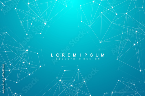Abstract polygonal background with connected lines and dots. Minimalistic geometric pattern. Molecule structure and communication. Graphic plexus background. Science, medicine, technology concept. photo
