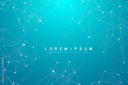 Abstract polygonal background with connected lines and dots. Minimalistic geometric pattern. Molecule structure and communication. Graphic plexus background. Science, medicine, technology concept.