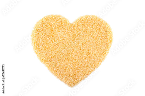 Heart shape of raw Organic Cane Sugar, Brown sugar