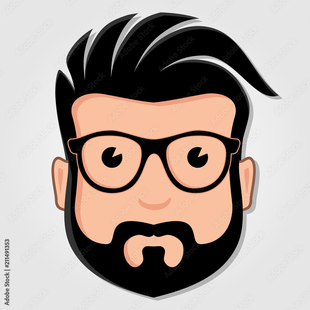 Obraz premium Man Cartoon Face with Glasses. Vector illustration.