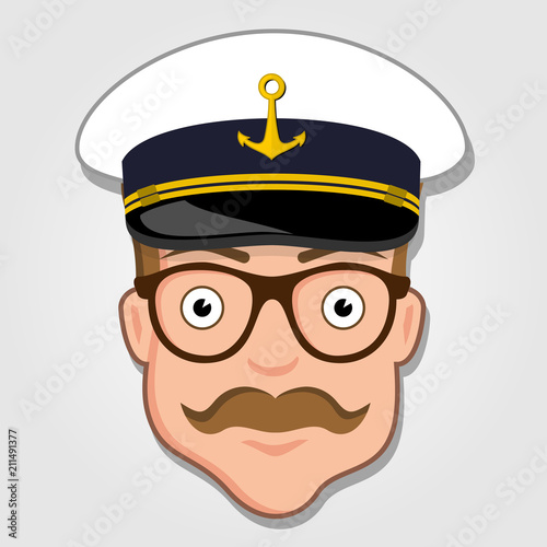 Captain Cartoon Face. Vector illustration.