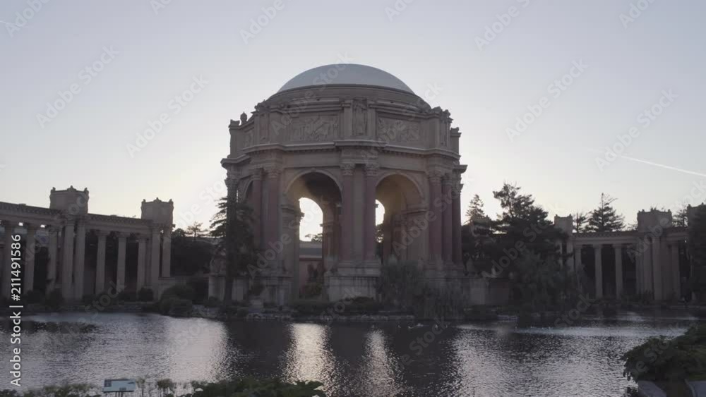 Wide dynamic shot in Place of arts, San Francisco - sunset, dusk - smooth Wide dynamic shot in Place of arts, San Francisco - sunset, dusk - smooth