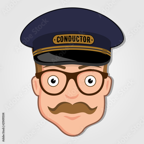 Train Conductor Cartoon Face. Vector illustration.