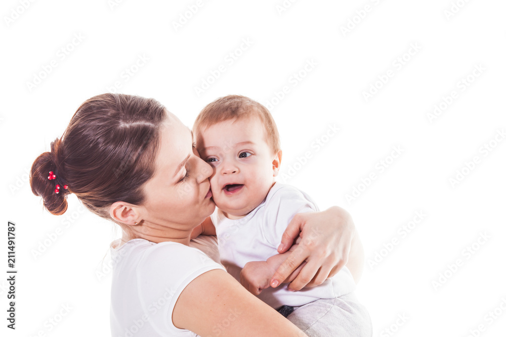 Mother holding her child on a white background Mother holding her child on a white background