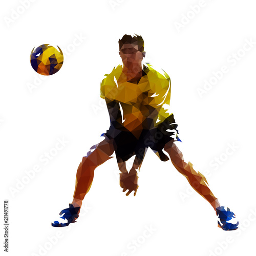 Volleyball player, isolated low poly vector illustration. Team sport